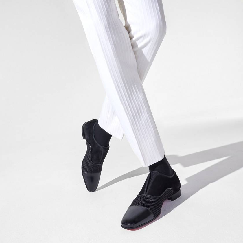 Men's Christian Louboutin Alpha Male Rafia Oxford Slip On Shoes - Black [2640-791]